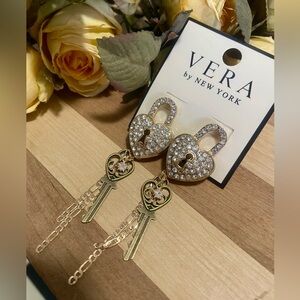 Gold Heart Lock Earrings by Vera